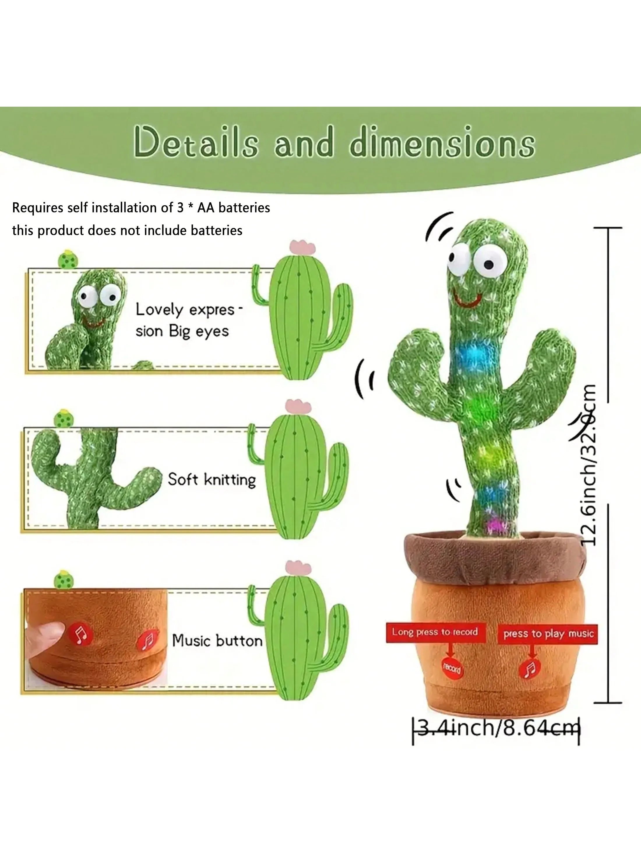 Dancing Talking Cactus Toy - Mimicking, Singing, Recording for Baby Boys and Girls