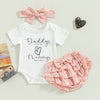 Baby Girl 3-Piece Father's Day Set: Letter Print Bodysuit, Skirt, and Headband