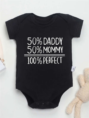 "50% DADDY 50% MOMMY 100% PERFECT" Letter Print Baby Romper