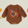 Newborn Baby Thanksgiving Sweater Romper - Turkey Embroidery Long Sleeve Jumpsuit for Fall