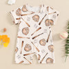 Baby Baseball Print Romper - Round Neck Short Sleeve Jumpsuit for Boys & Girls