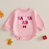 Christmas Baby Girls Sweatshirt Bodysuit - Long Sleeve Jumpsuit with Letter Bow Embroidery, Cute Christmas Outfit