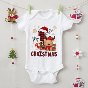 "My 1st Christmas" Baby Romper - Cartoon Elk Infant Jumpsuit for Boys & Girls Christmas Gift