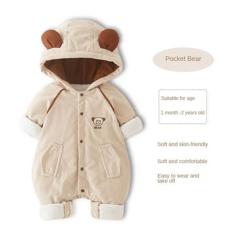 Bear Baby Winter Jumpsuit - Thick Warm Corduroy Outfit