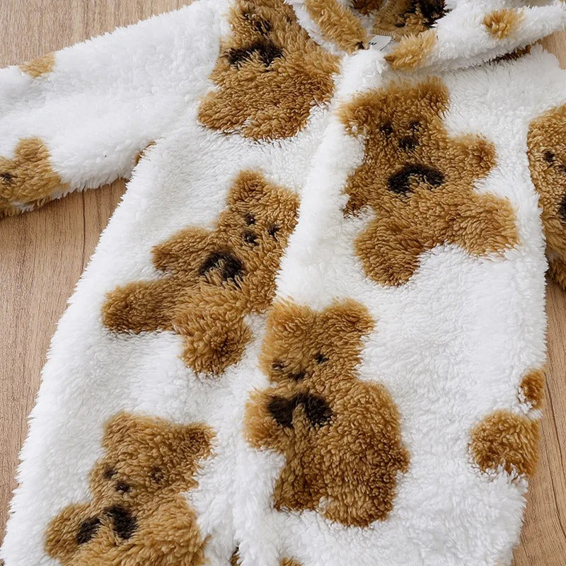 Cartoon Teddy Bear Plush Baby Jumpsuit - Soft, Comfortable, Long-Sleeve for Boys & Girls Winter Outfit