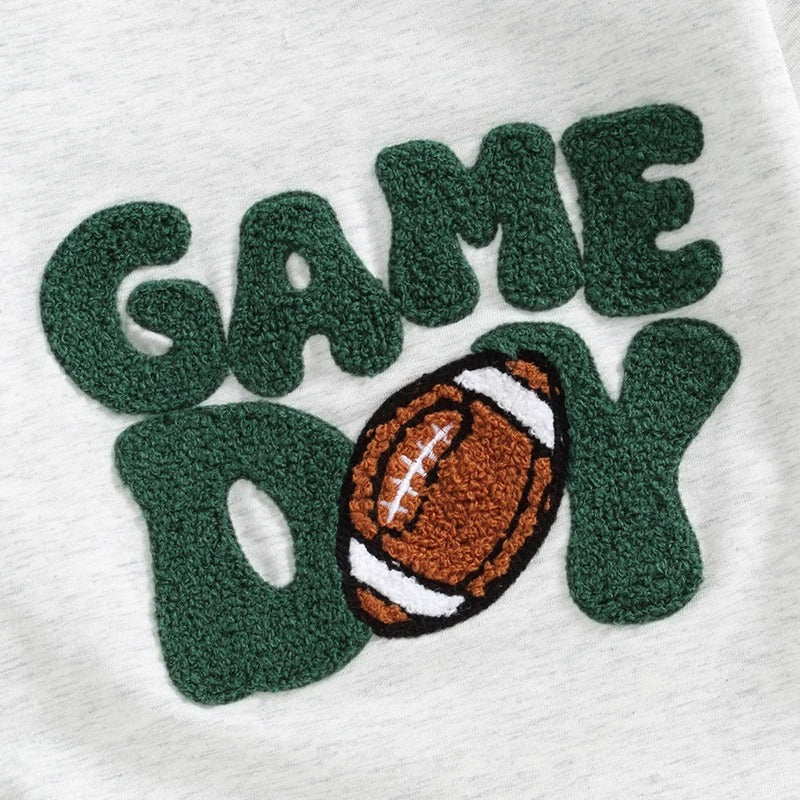 "Game Day" Baby Boys Football Romper - Cute Letter Embroidery, Long Sleeve Sweatshirt Jumpsuit for Fall & Winter