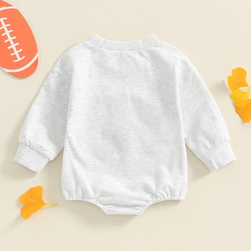 "Game Day" Baby Boys Football Romper - Cute Letter Embroidery, Long Sleeve Sweatshirt Jumpsuit for Fall & Winter