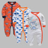 3-Piece Dinosaur Baby Rompers - Cartoon Print Cotton Overalls for Boys, Newborn Pajamas, and Infant Jumpsuits (0-12 Months)