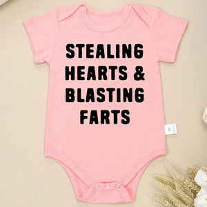 "Stealing Hearts and Blasting Farts" Baby Onesie - Funny Cotton Infant Outfit for Boys and Girls. Comfy, Breathable, and Adorably Creative!