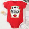 "Funny Tomato Ketchup Bodysuit" - Red Baby Onesie for Newborn Boys and Girls. Cute, Creative, and Trendy Infant Clothing.