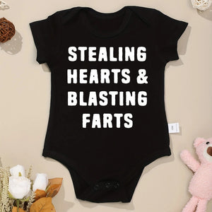 "Stealing Hearts and Blasting Farts" Baby Onesie - Funny Cotton Infant Outfit for Boys and Girls. Comfy, Breathable, and Adorably Creative!